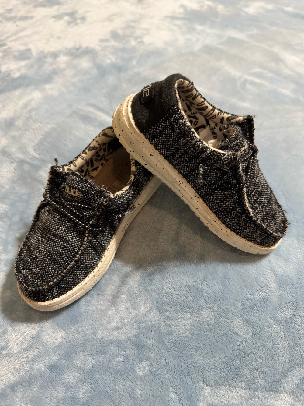 Kids Casual Slip-On DUDES Shoes in Black Denim